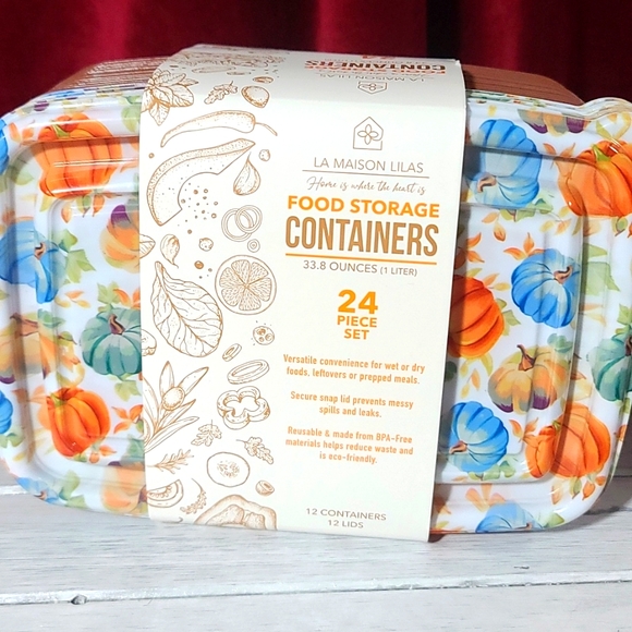 Fall bundle of 5- Soft lap blanket, 24 pc set food Containers & 3 Cards NWT - Picture 3 of 10